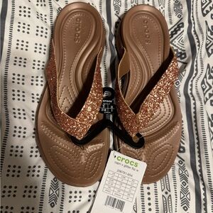 Brownish gold glittery crocs sandals